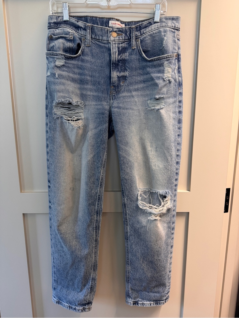 Lucky Brand Boy Mid Rise Relaxed Straight Distressed Jeans 8/29R - Picture 5 of 10